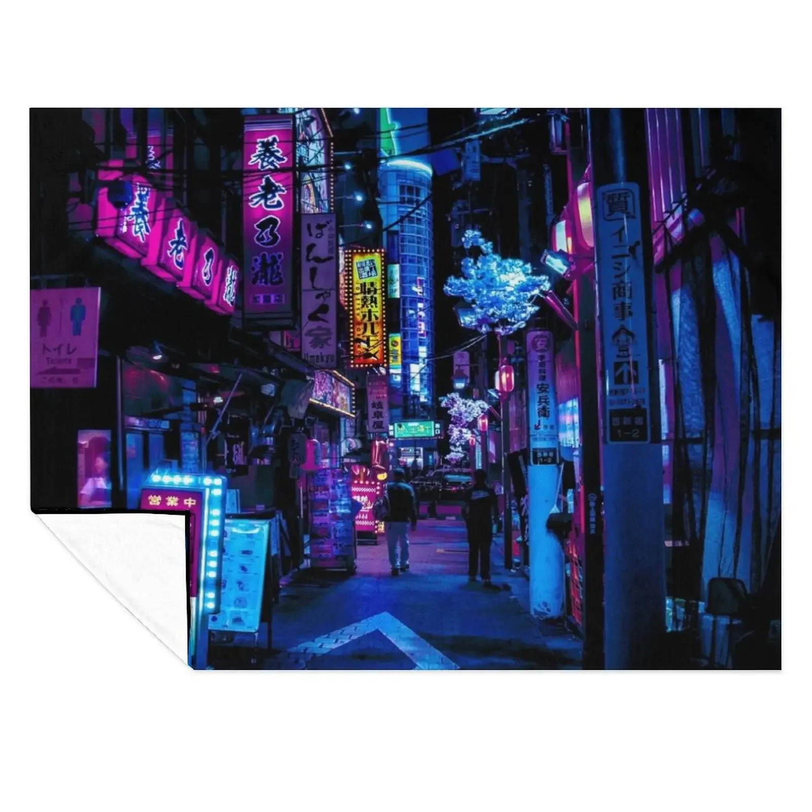 

Blue Tokyo Alleys Throw Blanket Softest Beach Comforter Flannel Fabric Blankets