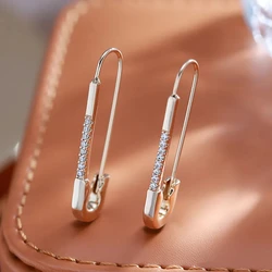 Wbmqda Hot Style Pin Shape Drop Earrings For Women 585 Rose Gold Color With White Natural Zircon Personality Piercing Jewelry