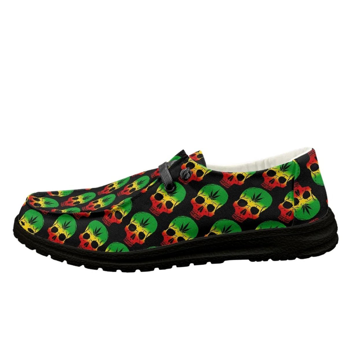 INSTANTARTS Fashion Reggae Skull Print Women Flat Shoes Weed Leaves Design Ladies Lace-up Sneakers for Men Casual Footwear Gifts