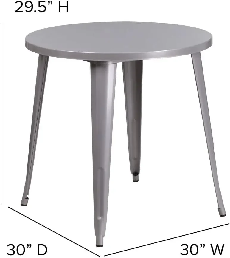 Commercial Grade 30" Round Silver Metal Indoor-Outdoor Table