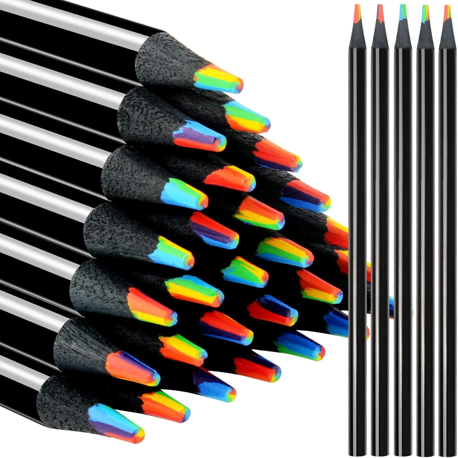 

7 in 1 Black Wooden Pencils Bulk, Multicolored Pencils Assorted Colors Art Supplies for Adults Drawing Coloring Sketching, Part
