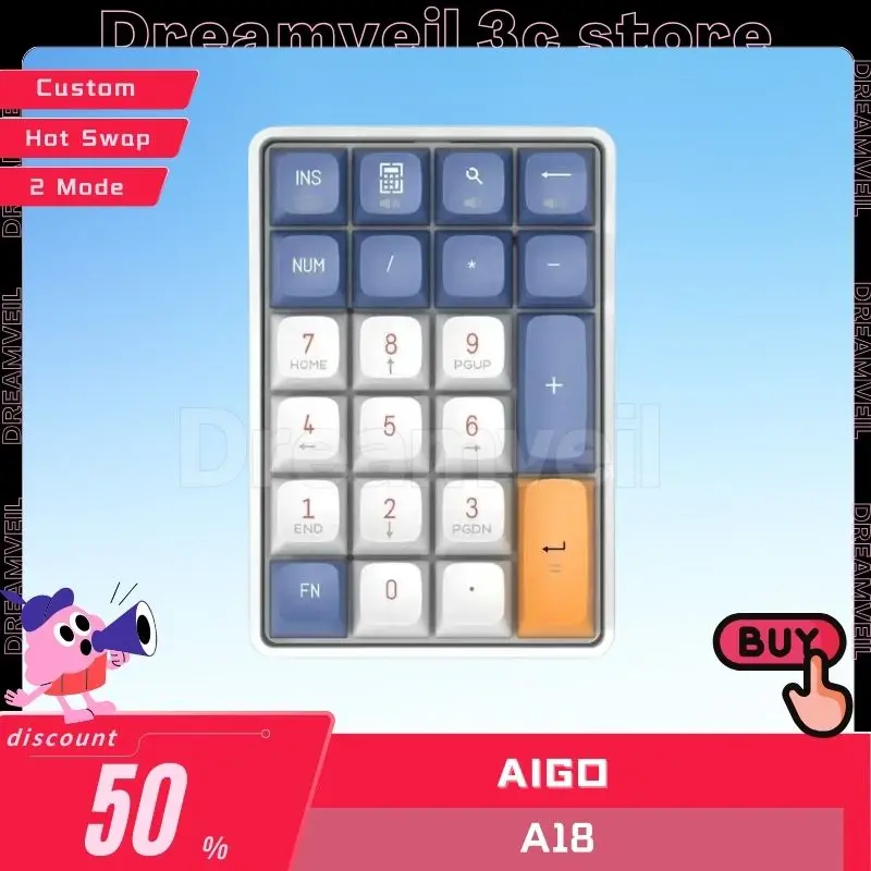 

Aigo A18 Number Keypad 2 Mode Mini Portable Pad 22keys USB 2.4G Wireless Hot-swap Custom Keyboard For Laptop Numeric Keypad Gift