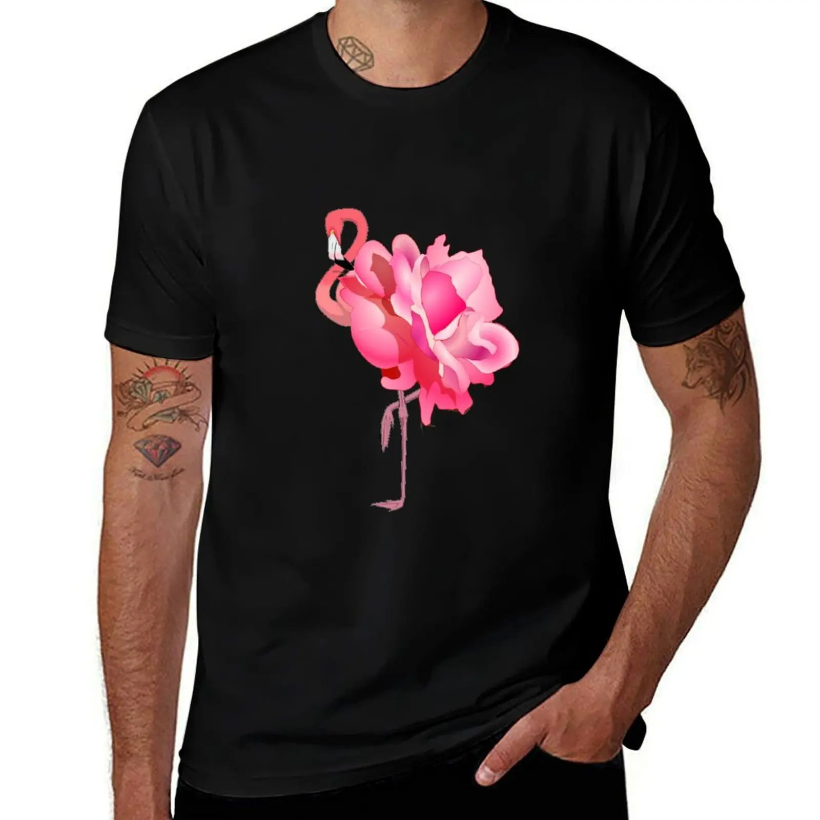 

Flamingo Rose Pink Flamingo and Flower T-Shirt graphic t shirt vintage oversized plus sizes shirts graphic tees t shirts for men