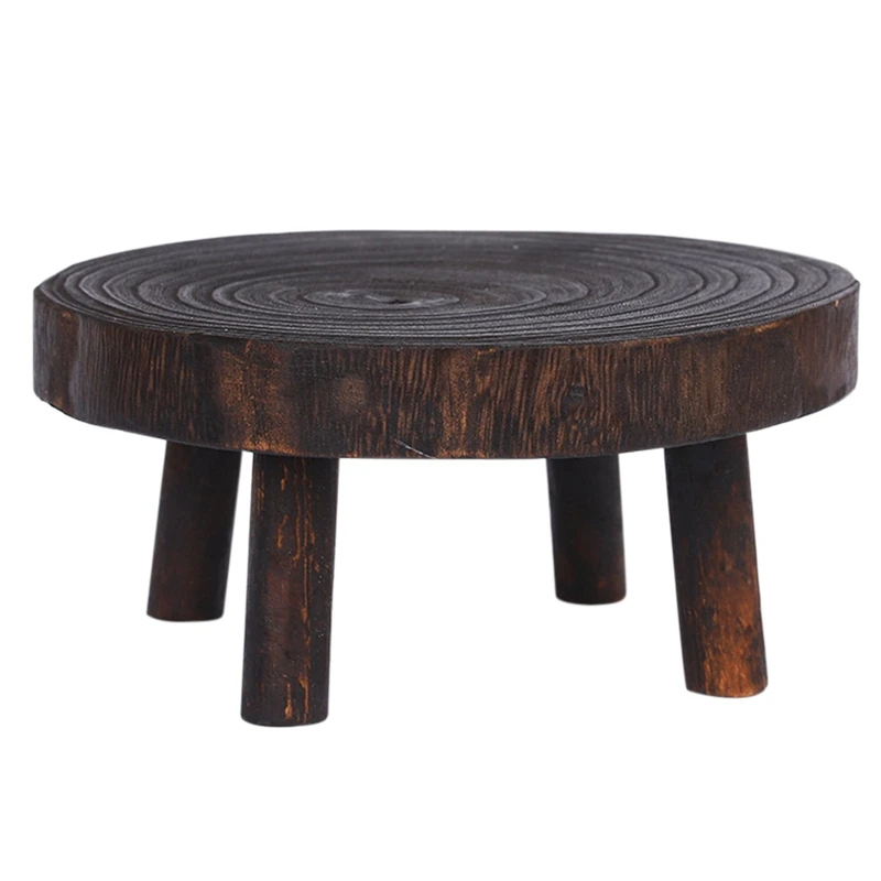 ●Rustic Decorative Round Wood Pedestal Plant Pot Riser Plant Stand Potted Plant Shelf for Indoor Outdoor Home Decor A-ABFB