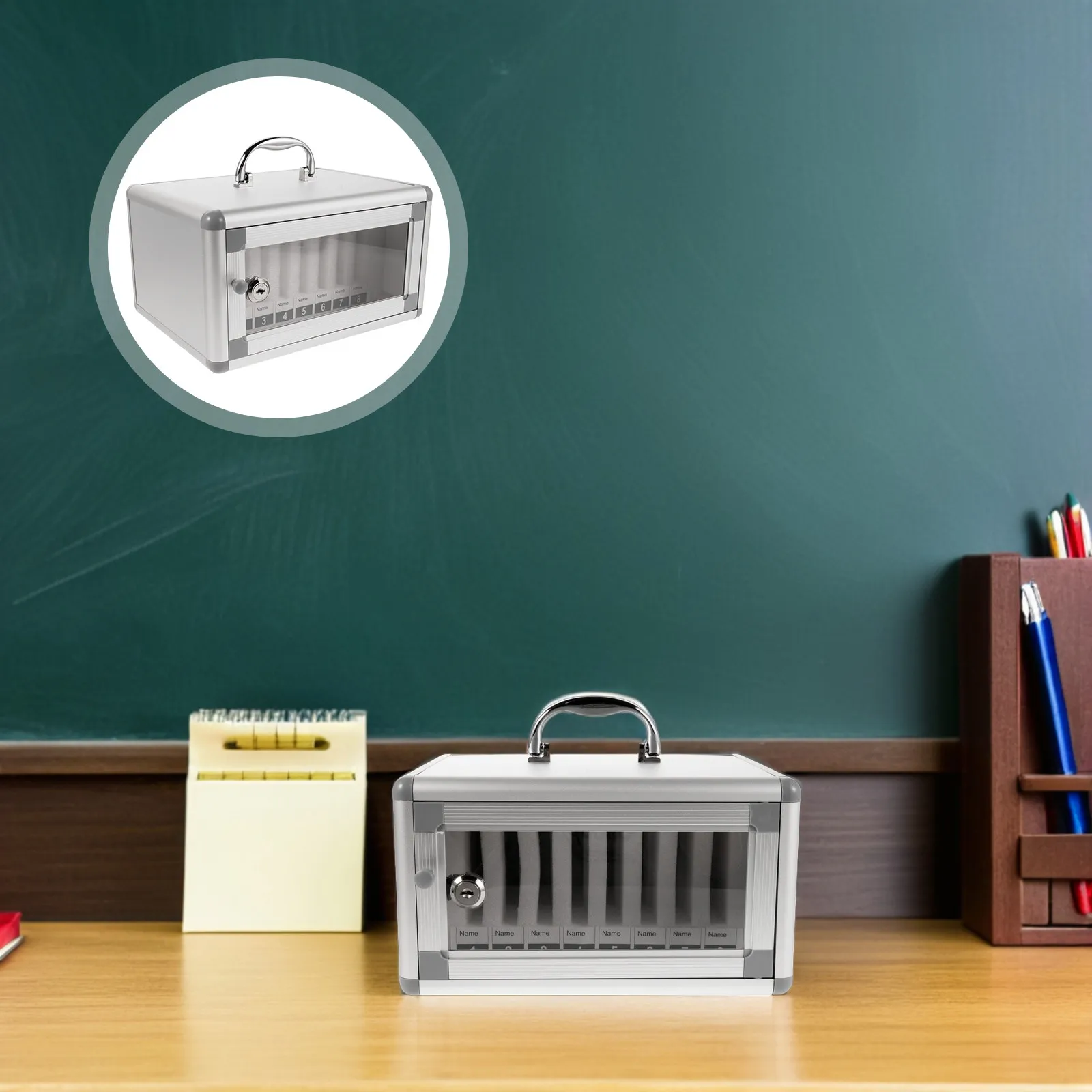 8 Slots Lockable Phone Locker Portable Aluminum Alloy Transparent Pocket Chart Storage Cabinet Classroom Mobile Phone Management