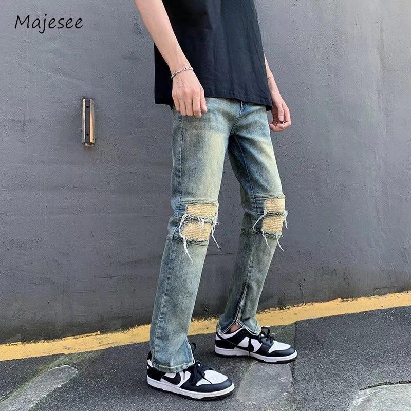 Jeans for Men Vintage Hole Ripped Hip-hop Trashy Individual American Style High Street Slim Casual Handsome Creativity Spring