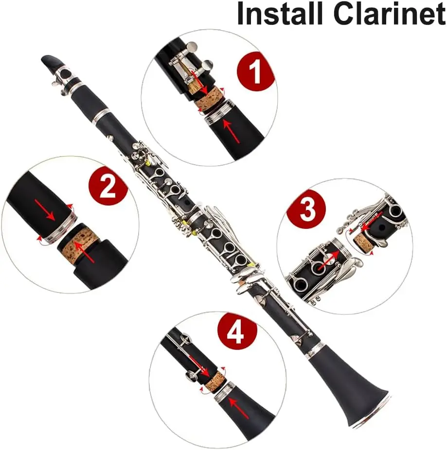 Beginner Bb Clarinet Kit with 17 Keys, Nickel-plated, Includes Hard Case, Cleaning Tools, and Accessories for Easy Start