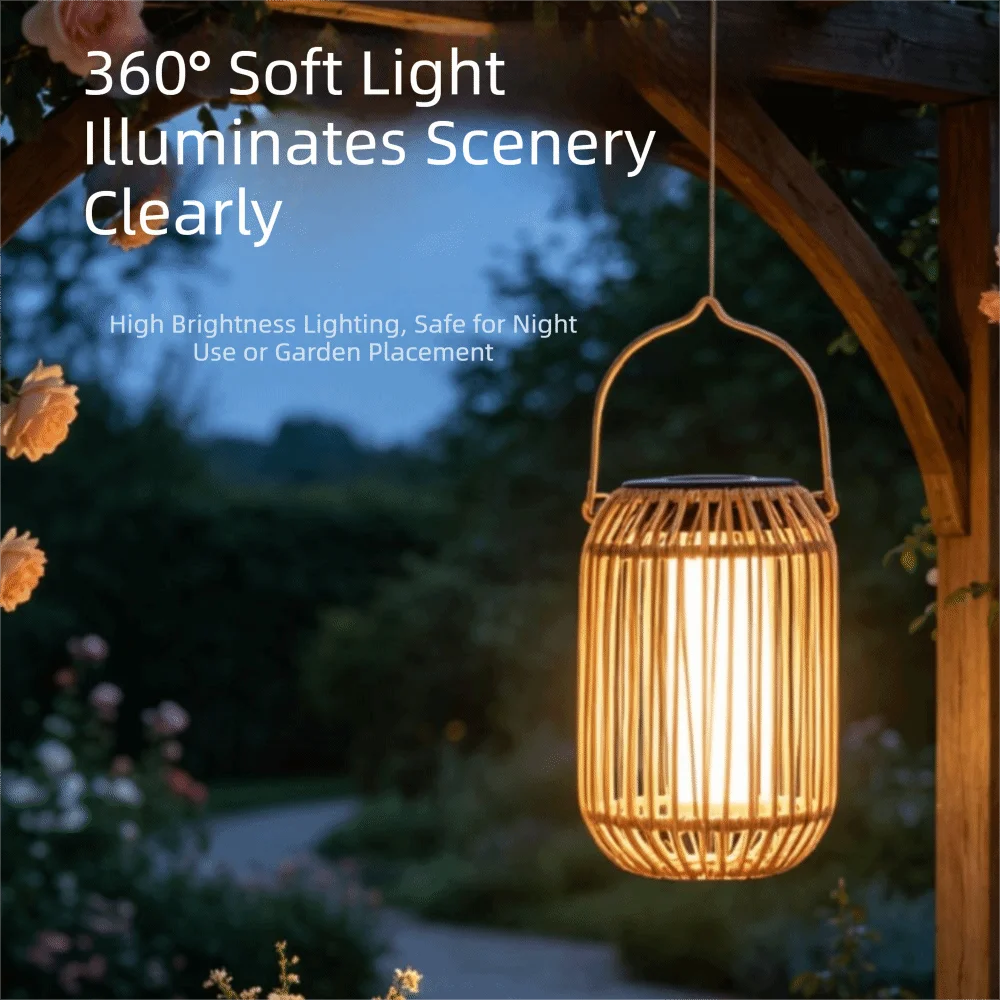 Decoration Outdoor Waterproof Solar Lanterns Woven Hanging Solar Lights Solar Powered Rattan Rattan Lantern Porch