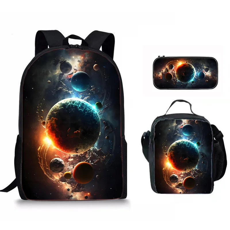 

Luxury Novelty Peculiar Cool Space planet 3D Print 3pcs/Set pupil School Bags Laptop Daypack Backpack Lunch bag Pencil Case