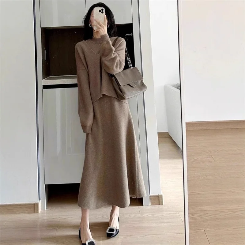 

French Style Knitted Dress Women, Autumn And Winter New Small Size High-End Feel, Paired With A Full Set Of Sweater And Long