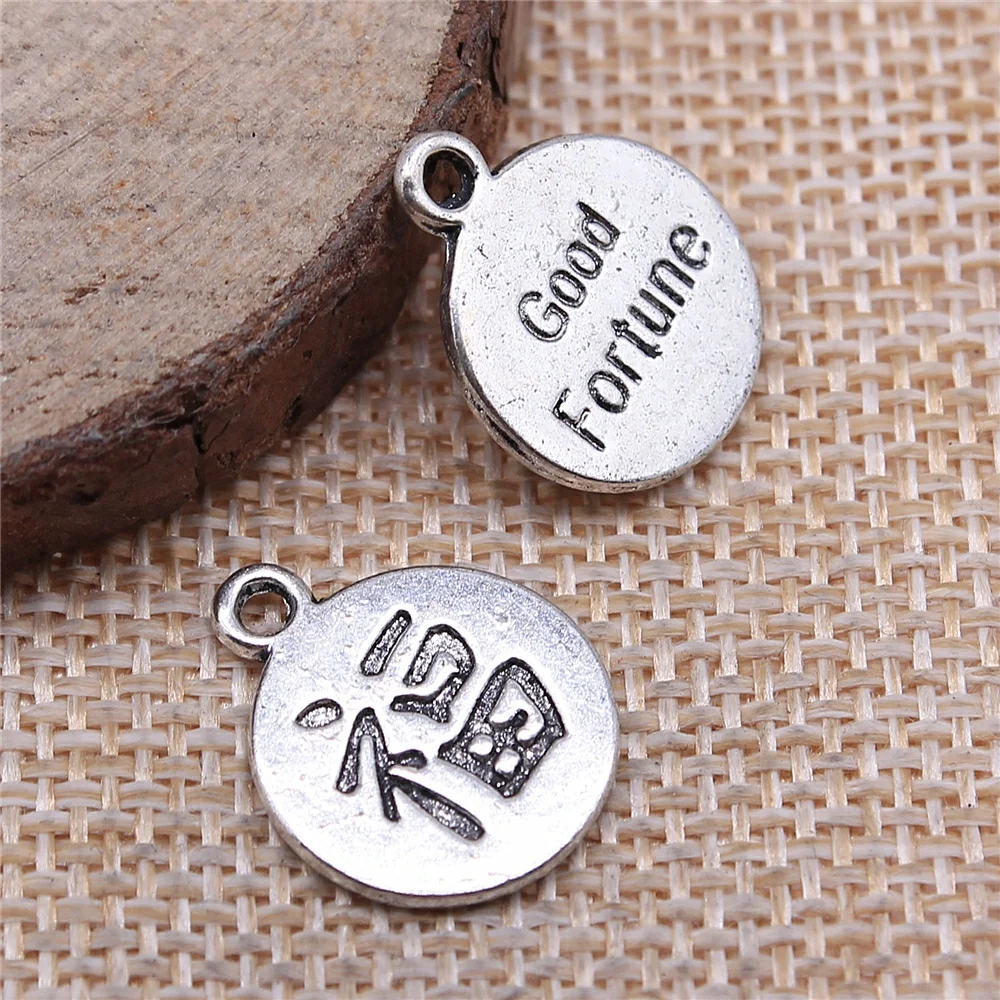 WYSIWYG 5pcs 18x15mm Pendant Good Fortune Chinese Good Luck Fu Pendants Charm For Jewlery Making Chinese Fu Pendants