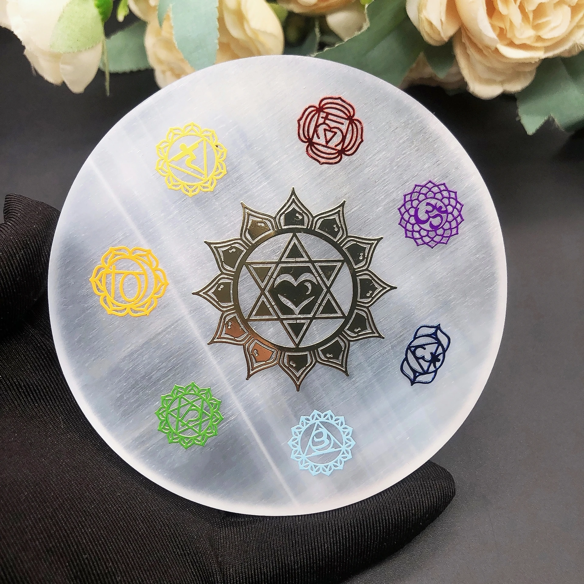 10cm Natural Selenite Slice Crystal Stone Slab Disc Classis Chakra Charging Plate Yoga Meditation Home Decor Energy Healing Gift