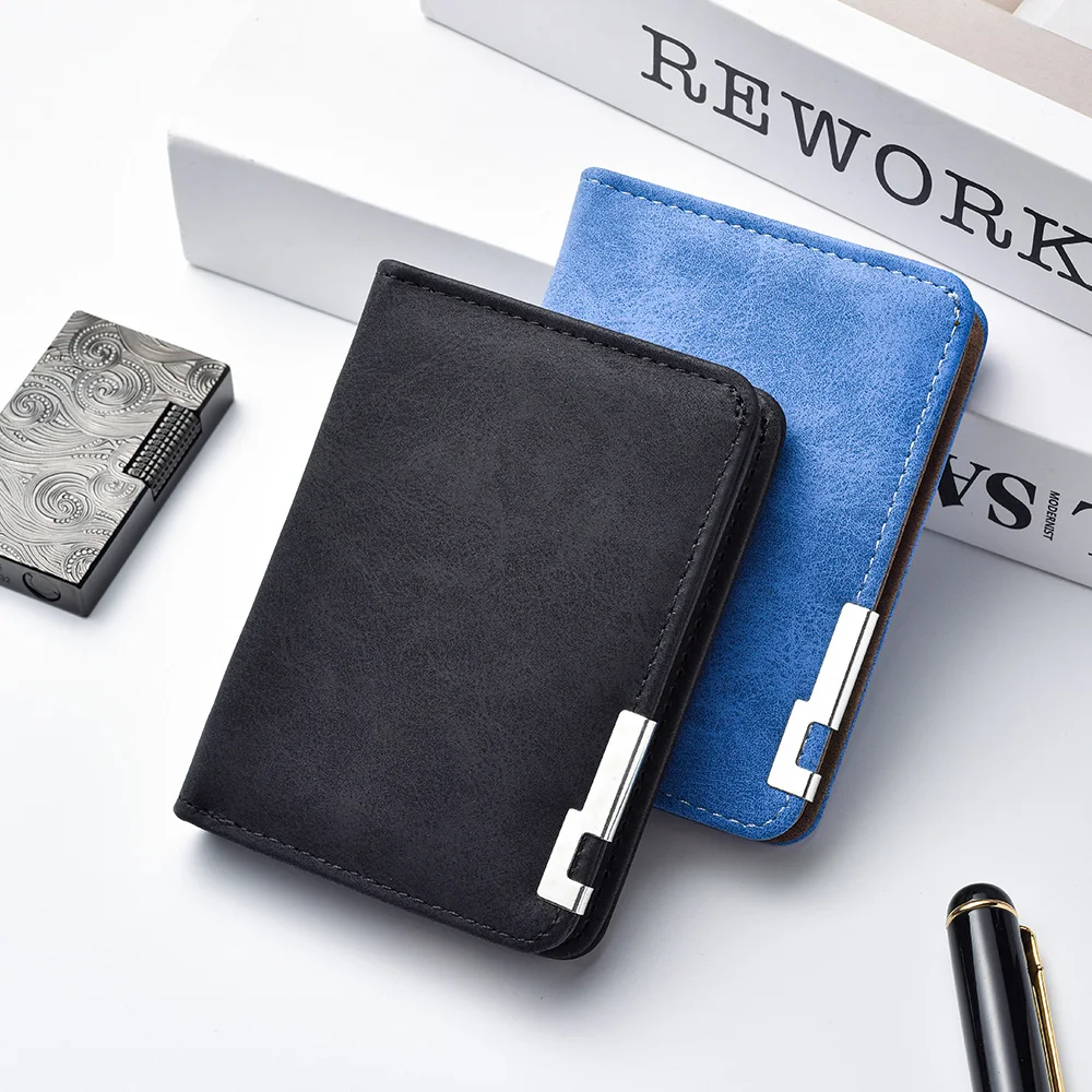 Neue PU-Leder Retro-Stil Herrenbrieftasche (in Grau, Schwarz und Blau) mit Mehreren Kartenfächern und Kreditkartenhalter – Detail 3