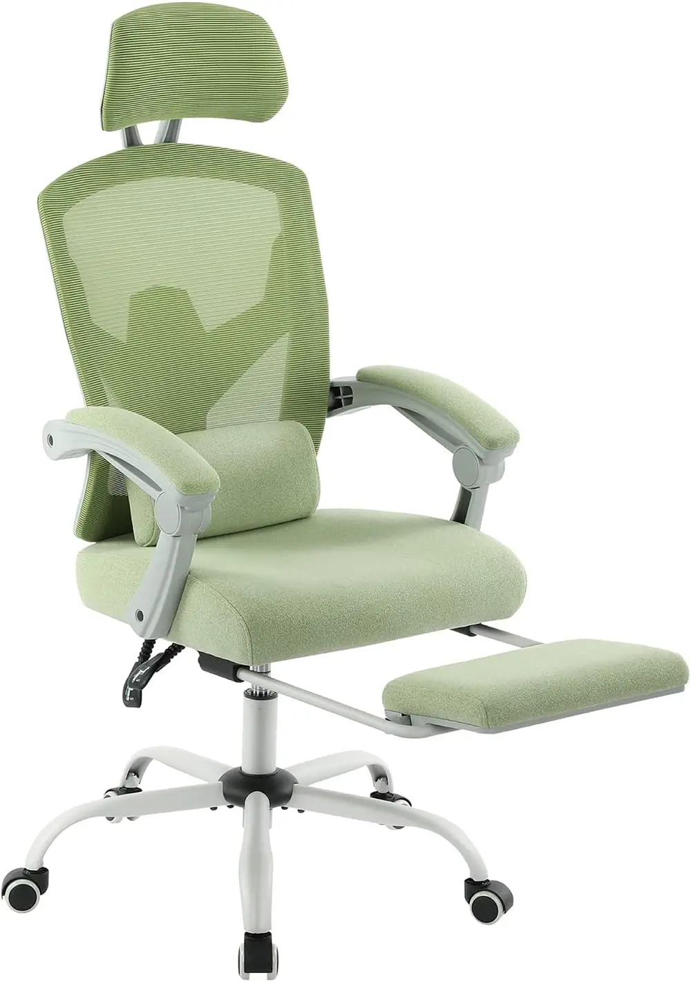 

Ergonomic Mesh Office Chair with Footrest, Lumbar Support, Swivel Reclining Headrest for Home and Work in Light Green