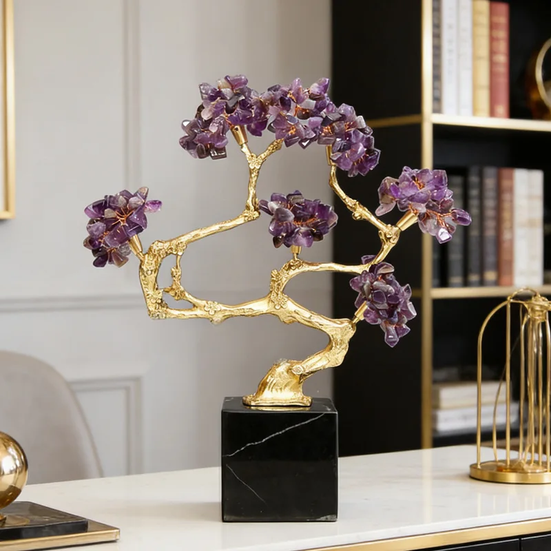 Amethyst brass fortune tree ornament, living room entrance TV cabinet wine cabinet ornament