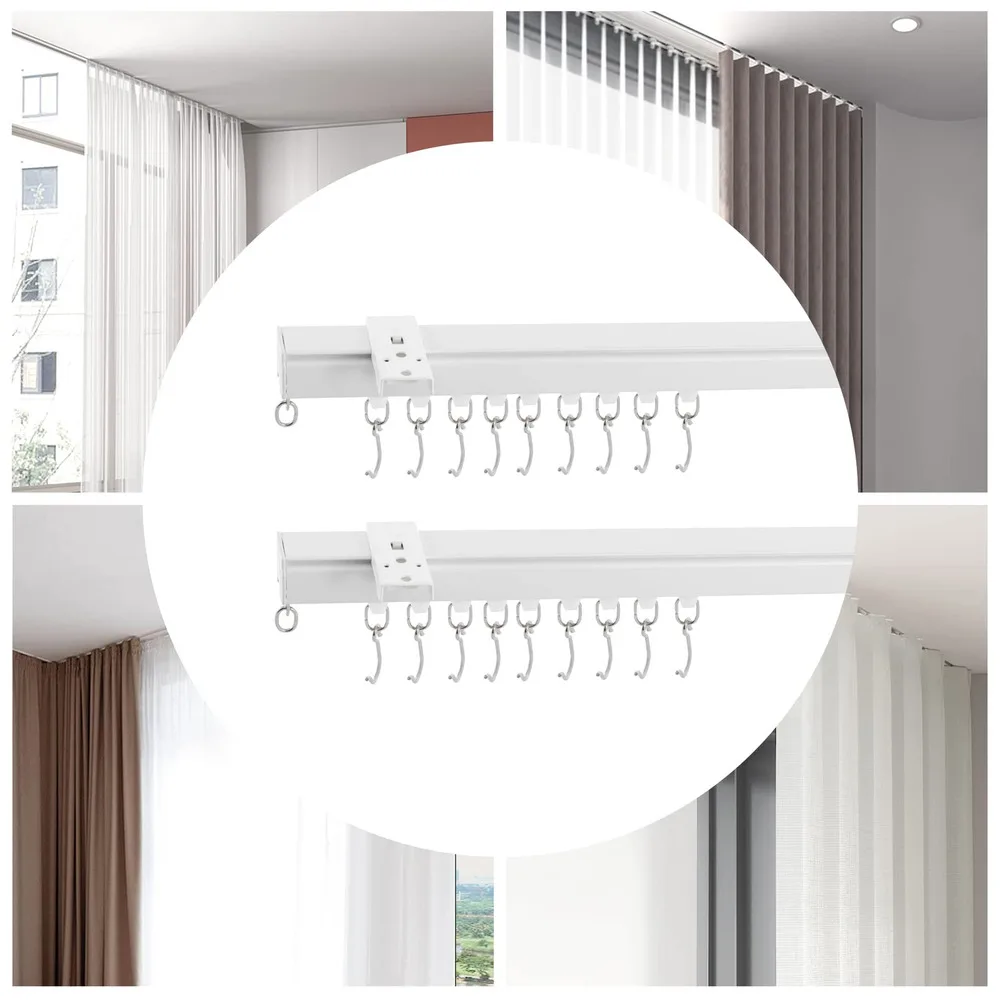 Ceiling Mount Track Kit with 18 Hooks Space Curtain Rails for Living Room Bedroom's Grommet and Pinch Pleated Curtain