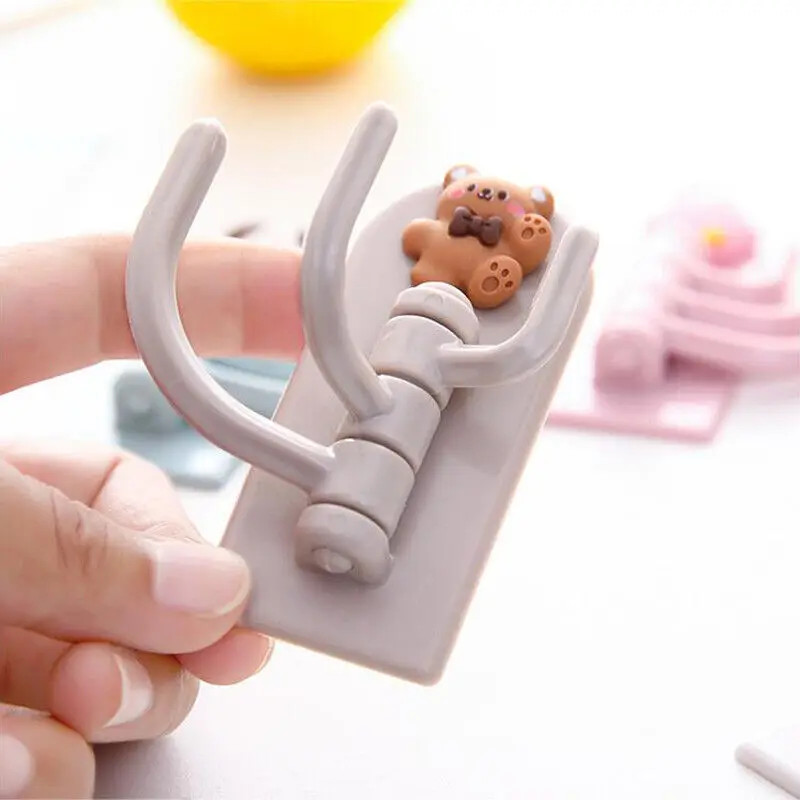 Creative Cartoon Three-Hook Hooks Cute Plastics Animals Self-Adhesive Wall Mounted Rotating Hanger Sticky Hook Storage Rack