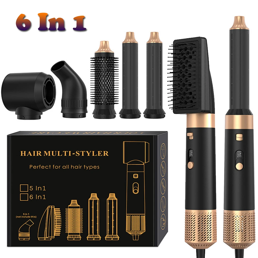 

Professional 6 in 1 Hair Dryer Hot Air Comb Multi-Function Hair Styling Blow Dryer Brush Curling Iron Hair Straightener for Home