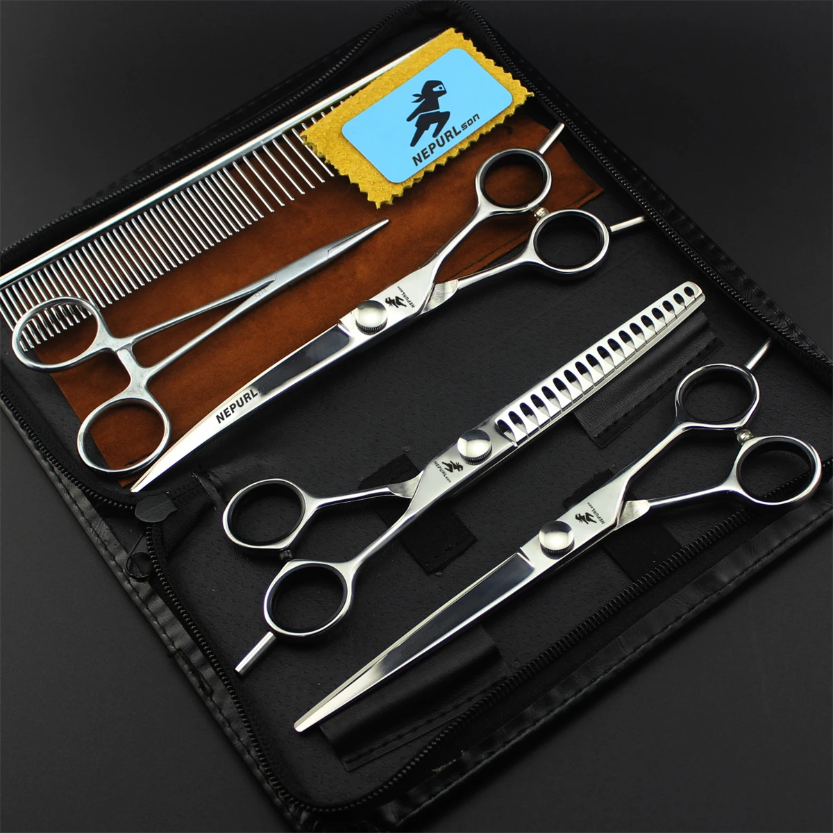 

Pet Scissors Professional 7.0" Japan 440C Puppy Thinning Shears Straight Scissors Dog Grooming Scissors Set Animal Curved Shears