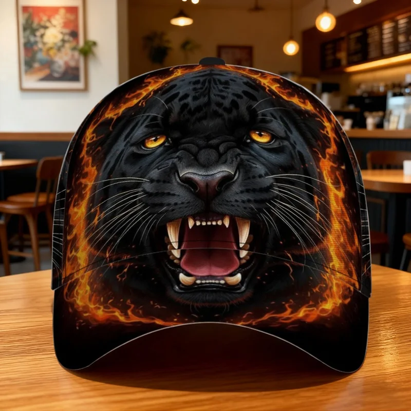 Fierce Panther in Flames Print Classic Baseball Cap Adjustable Casual Duckbill Hat Lightweight and Comfortable Ideal