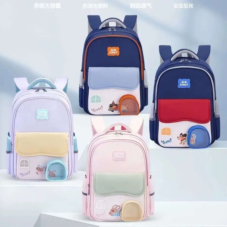 Sun Eight School Bag Boy Girl Grade 1-3 Primary Student Shoulder Orthopedic Backpack Large Capacity Light Mochila Escolar