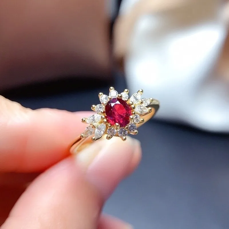 

New 24K Gold Plated Exquisite Simulation Red Tourmaline Zircon Rings For Women Elegant Open Rings Wedding Engagement Jewelry