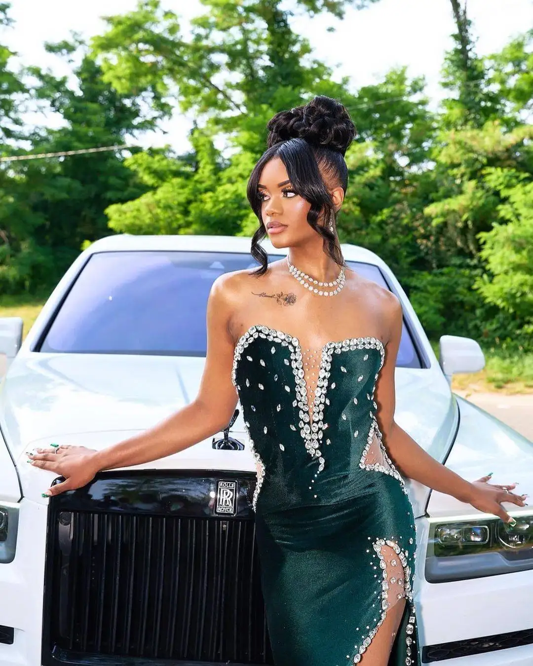 Vestidos de Fiesta de sirena de terciopelo verde oscuro, ilusión de cristal con cuentas, vestido de noche dividido lateral, vestidos de invitados de fiesta de cumpleaños