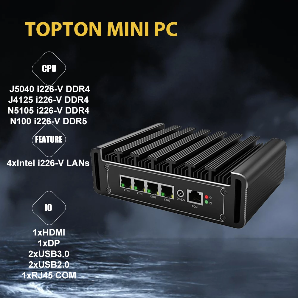 

Solid Intel N100 Firewall Appliance 4x 2.5G LAN i226-V Fanless Mini PC N5105 J5040 J4125 NVMe Mini Computer pfSense Proxmox Host