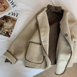 Veste en crin d'agneau à manches longues pour femmes, manteau décontracté tout assressenti, haut à boutonnage simple, nouveau, populaire, chimchwork