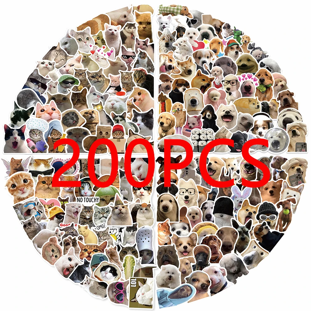 10/50/100/200pcs Funny Cat Dog Meme Stickers Kawaii Animal Graffiti Decal DIY Notebook Luggage Suitcase Car Cute Cartoon Sticker