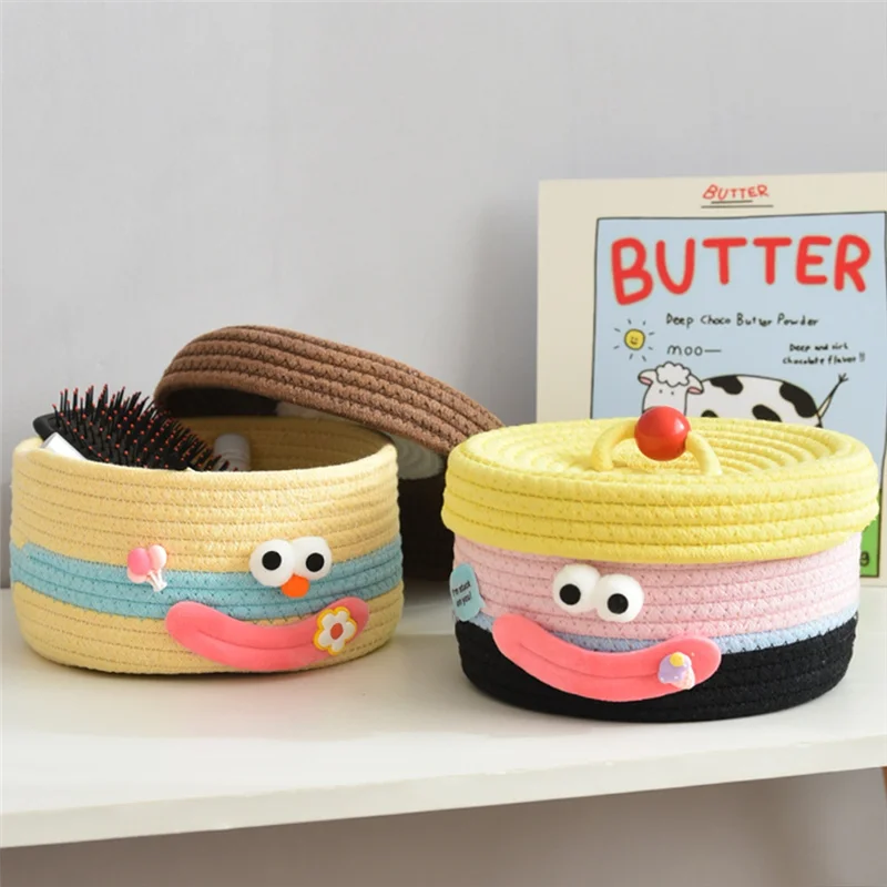 

LLCS-Desktop Storage Basket With Lid Woven Snack Storage Box Coffee Table Living Room Woolen Toys Storage Basket