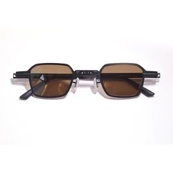 Hip Hop Steampunk Polarized Trendy Polygonal Folding Portable Sunglasses  Anti-UV Protection Outdoor Driving Sunglasses Frame