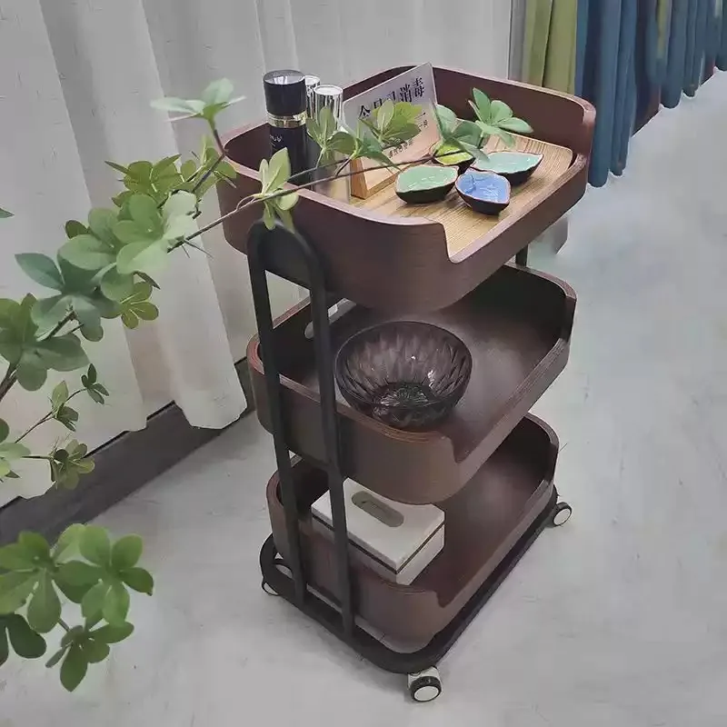 Salon Solid Wood Trolley, Beauty Storage Cart for Nail Art & Skin Care, Aesthetician Equipment Rack