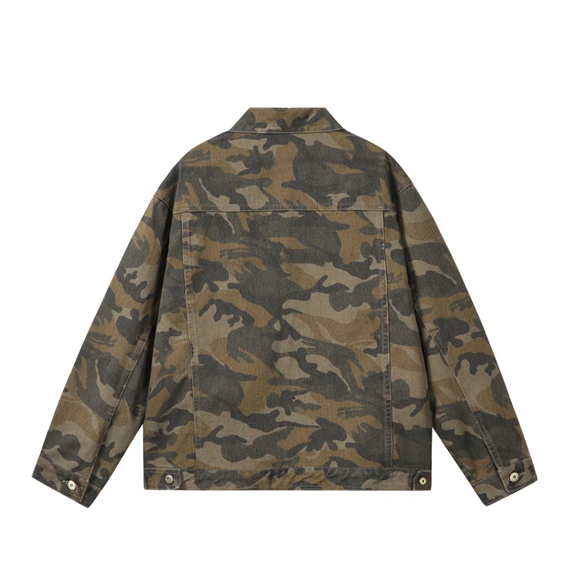 Spring Autumn American Style Denim Jacket Men Fashion Hole Camouflage Turn Down Collar Loose Outerwear Men Casual Denim Jackets