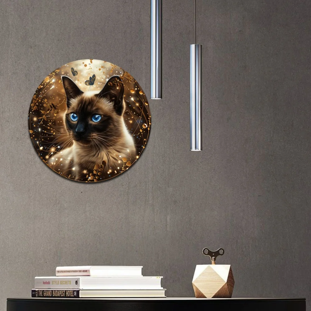 لوحة فنية جدارية من الألومنيوم على شكل قطة سيامية مقاس 8 × 8 بوصة - توجيه الصورة، ديكور مقاوم للطقس، مطبوع عالي الدقة، حفر مسبقًا، بدون ريش، El #5