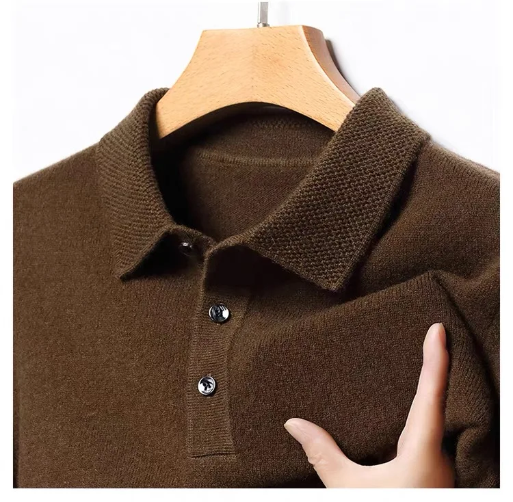100% pure cashmere men's lapel loose knit cashmere bottoming sweater