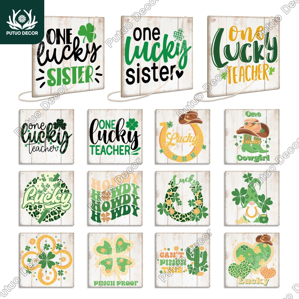 

Saint Patrick's Day Elegance: Putuo Decor 1pc Wooden Wall Art, Perfect for Home, 7.8x7.8 Inches