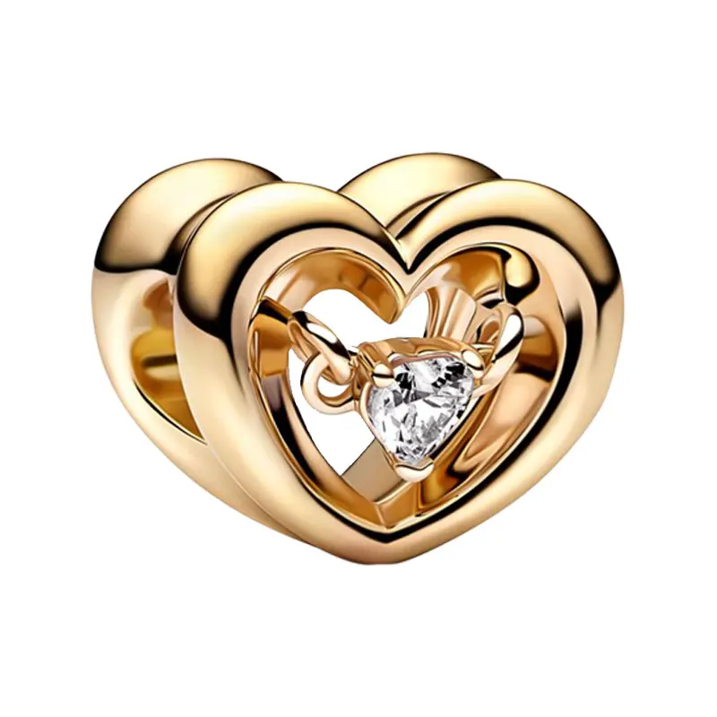 

Shine Gold Open Love Heart Charms For Women Floating Prong Setting Clear Zircon Jewelry Making DIY Bracelet Valentine's Day Gift