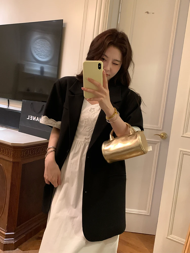 

NAZ plus Size Emed Floral Trim Commute Korean Sle Patchwork Ruffle Outerwear And ter Dr Set Faionable Casual Wear