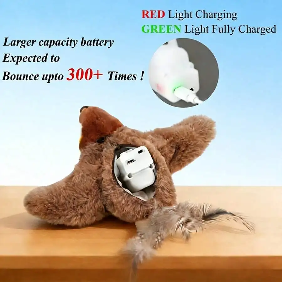 

Rechargeable Flying Bird Cat Toy With Flapping Wings And Chirping Sound USB Powered Plush Pet Toy