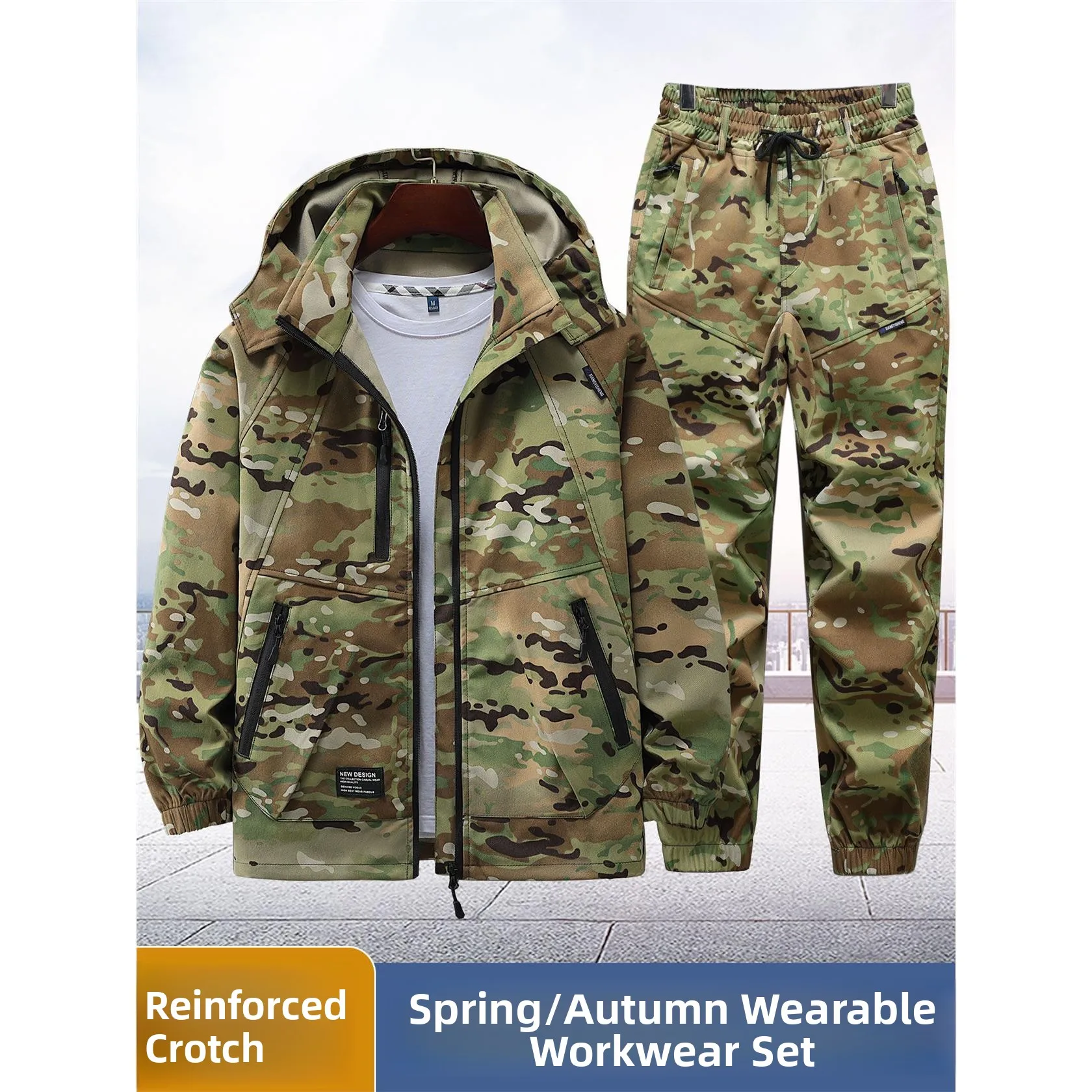 Spring Autumn Camouflage Workwear Set Men Women Outdoor Casual Windproof Wear Resistant Dirtproof Polyester Cotton Blend