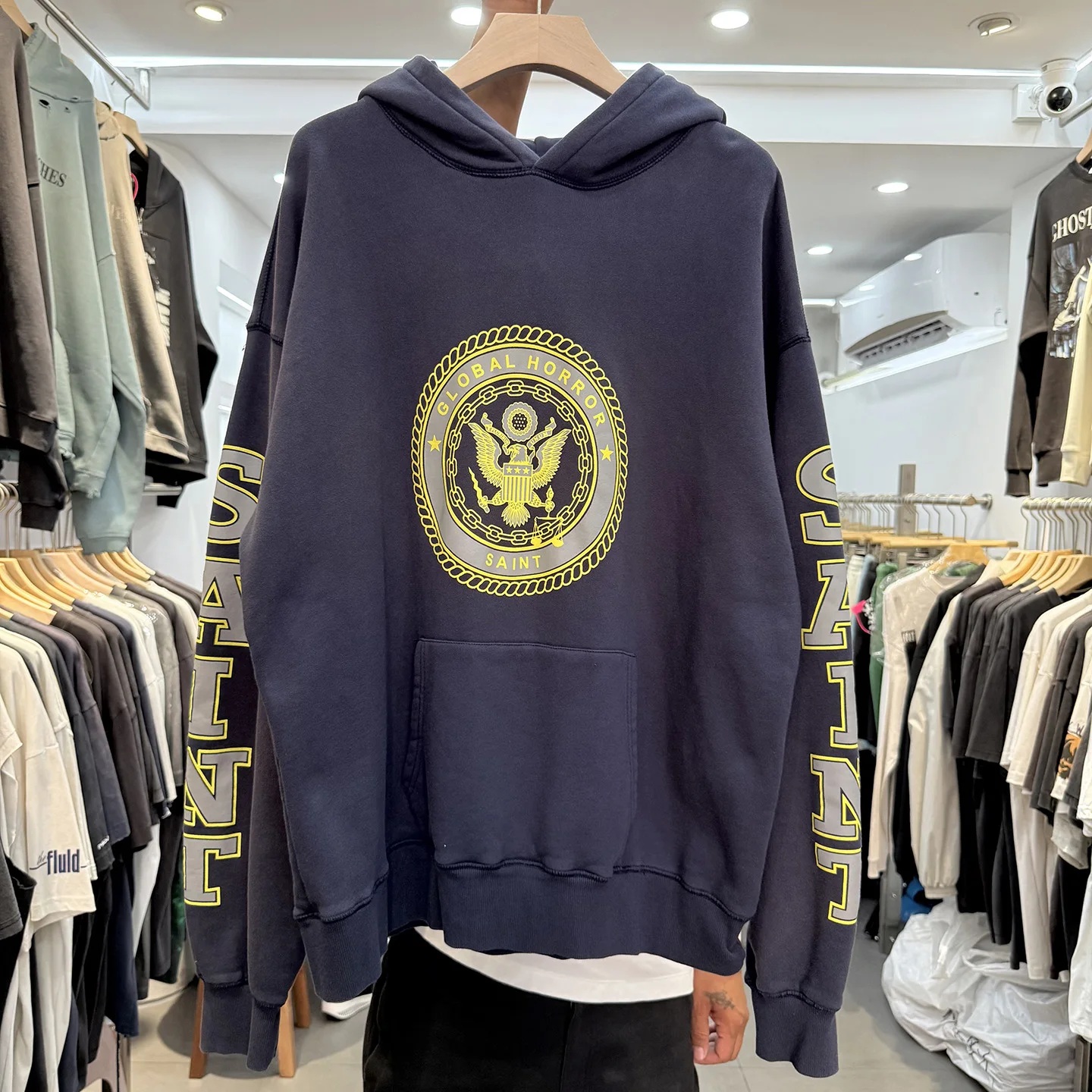

Autumn Winter New Style Washed out Fleece Hoodie Sweatshirt Casual Loose Fit Letter Print Hooded Pullover Men's Streetwear
