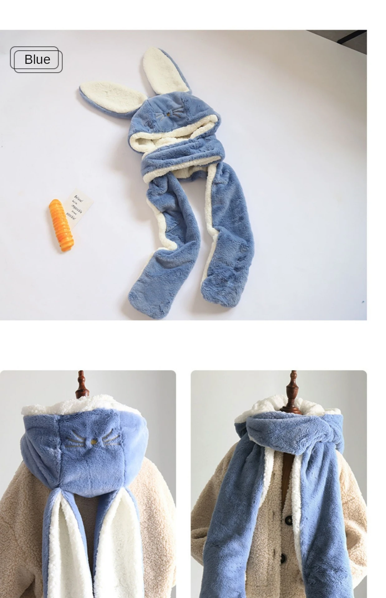 3 In1 Gloves Scarf Rabbit Hat Long Ears Cute Cartoon Hat 