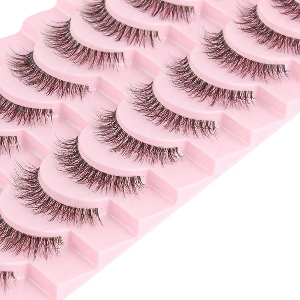 Natural Mink Eyelashes 10 Pairs Wispy Faux 3D Mink Lashes Short Fluffy Half False Eyelash Makeup Tools Cat Eye Lashes