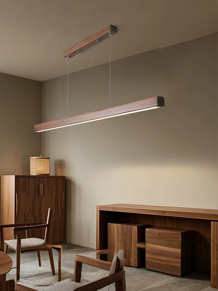 Modern LED Pendant Light wood Long Strip dining table lamp suspension Chandelier for living dining
