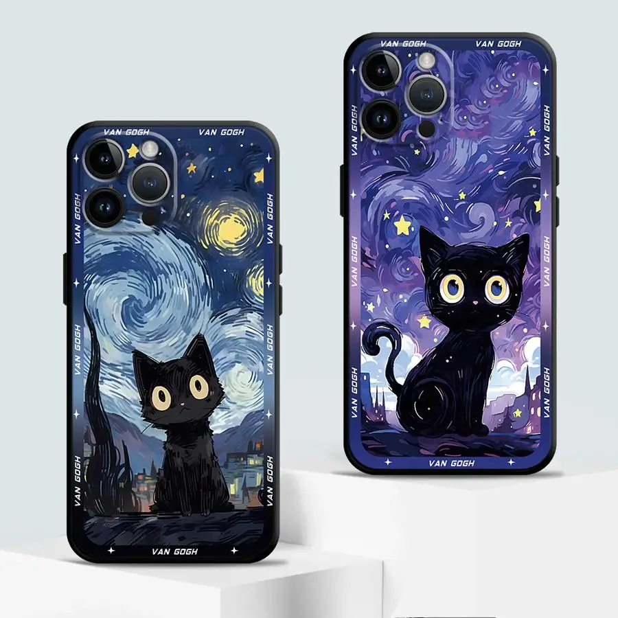 ゴッホアート電話ケース Xiaomi Redmi Note 11S 9S 9 8 7 11 Pro 10S 12S 12 13 Pro 9T 10 8T シェルバンパー ブラック ソフトカバー