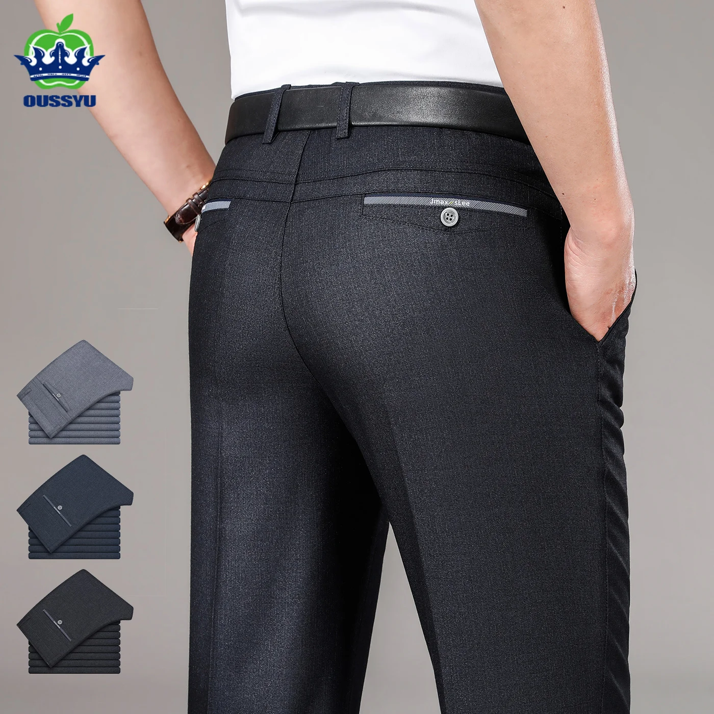 

Good Quality Summer Suit Pants Men Baggy Straight Business High Waist Middle Aged Dad Formal Long Dress Trousers Father's Day