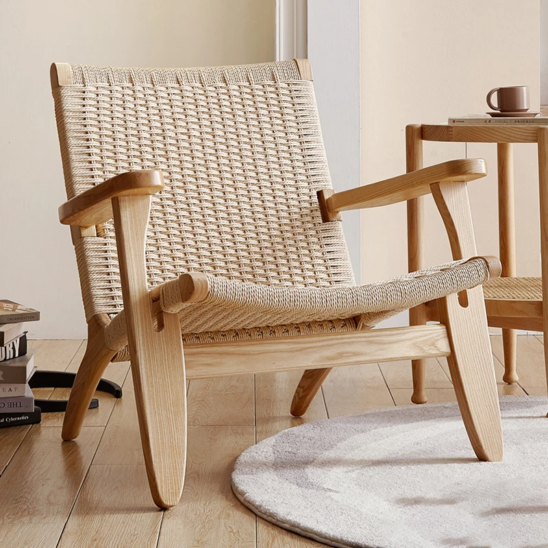 

Italian Stool Rattan Chairs Wood Nordic Braiding Reading Lounge Designer Armchair Bedroom Hotel Fauteuils De Salon Furniture