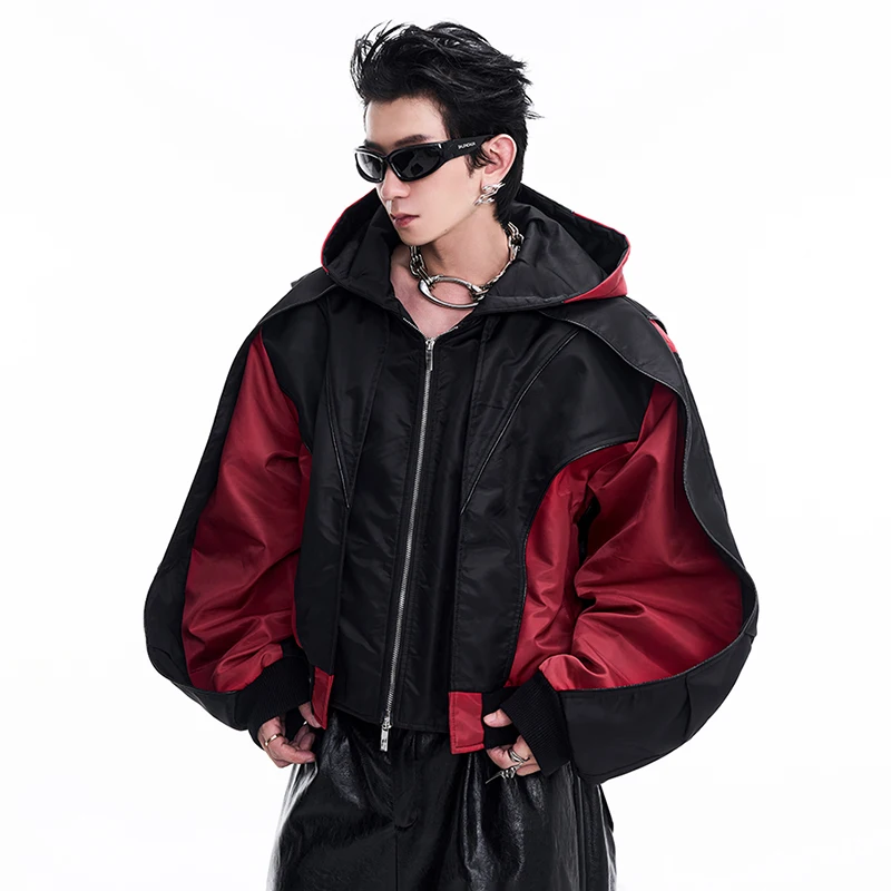 LUZHEN Short Hooded Jacket Warm Padded Jackets American Street Color Contrast Stylish New Patchwork Male Winter Outerwear LZ7280