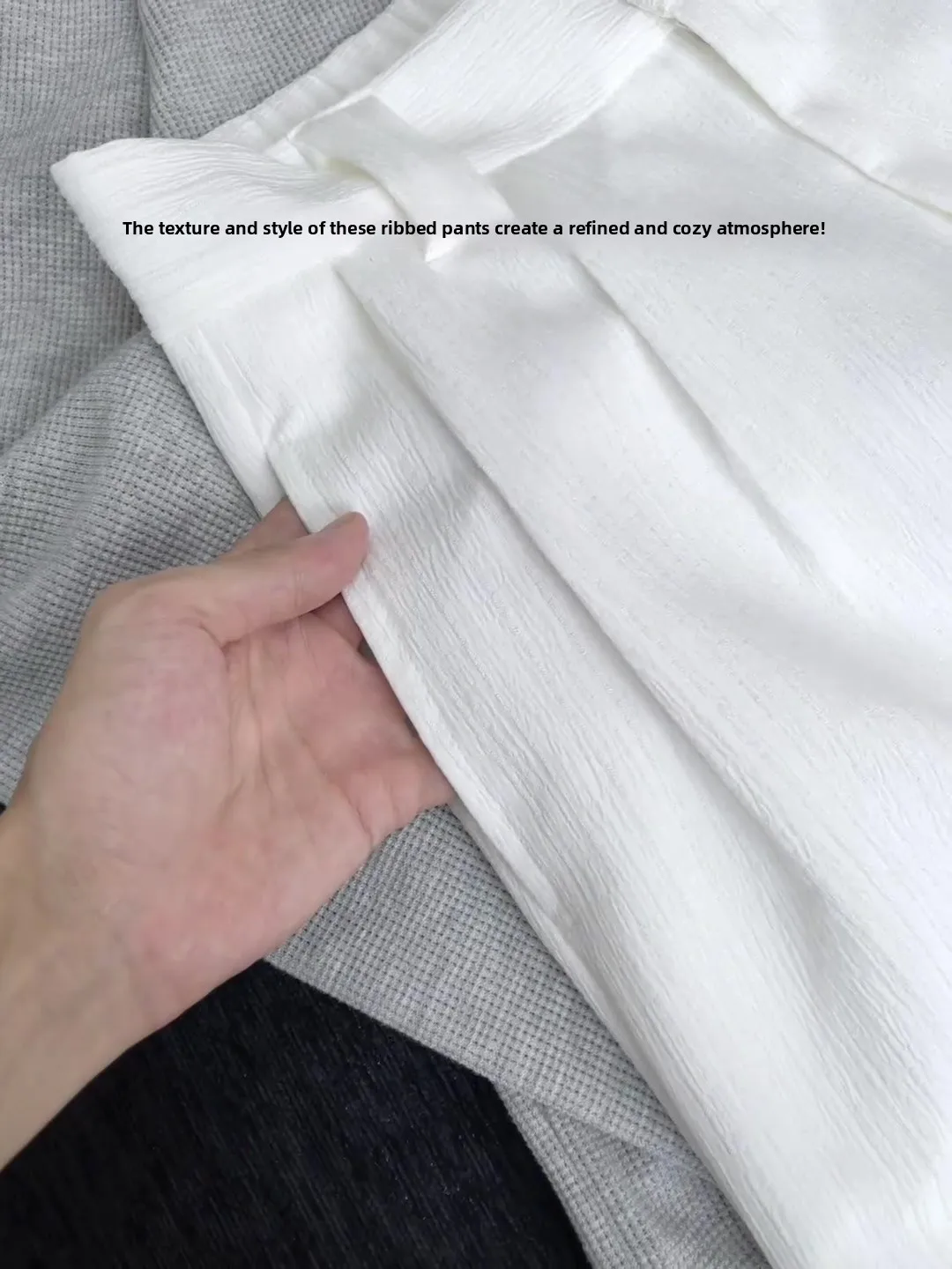 

Textured Wide Leg Casual Pants Men Women Autumn Loose Drapey Straight Leg Trousers Striped Micro Flared Comfortable Polyester...